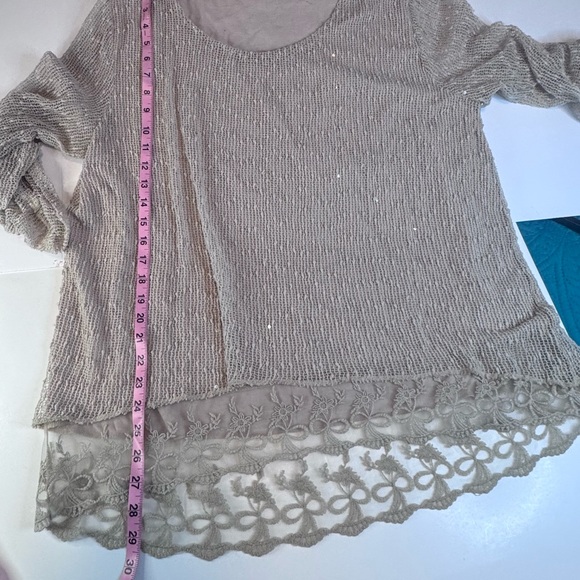 Indigo Soul Beige Sheer Knit Lace Hem Tunic Top | 2XL - Picture 11 of 14